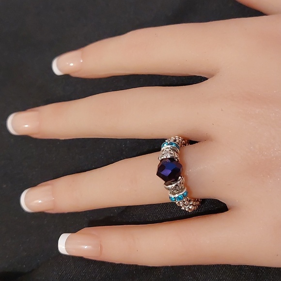 Handmade Beaded Ring w/ Purple Crystal Bead -READ BELOW For Custom Sizin Info! - Picture 3 of 5